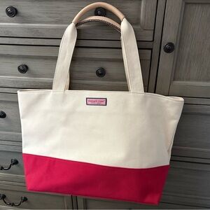 Vineyard Vines Cream and Red Canvas Tote